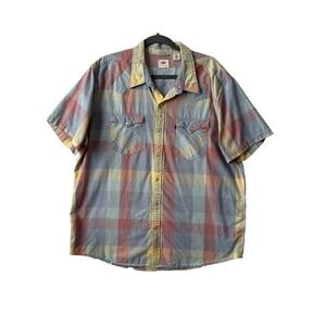 Levi's Western Pastel Pearl Snap‎ Short Sleeve Shirt Men's XXL 90's Ranch Rodeo